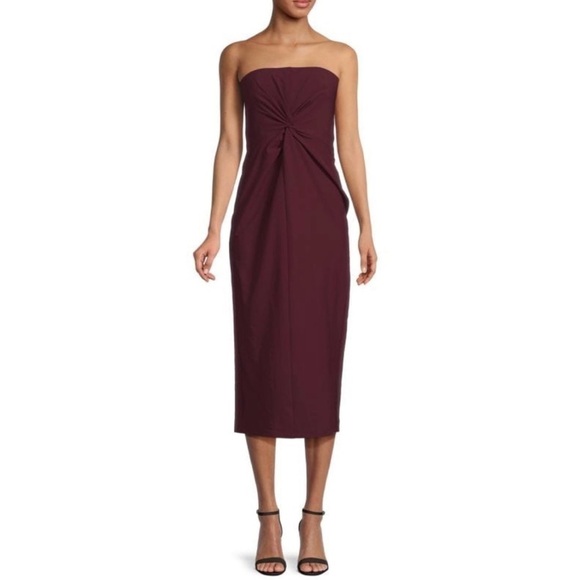CINQ À SEPT Mckenna Strapless Knot Midi Sheath Dress Calla Lily Size 14 NWT - Picture 1 of 15